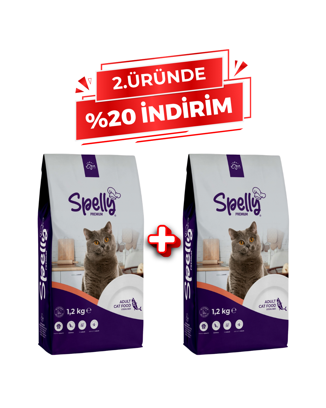 Spelly Yetişkin Kedi Maması Steril 1,2 kg x 2 Adet - Toplam 2,4 kg