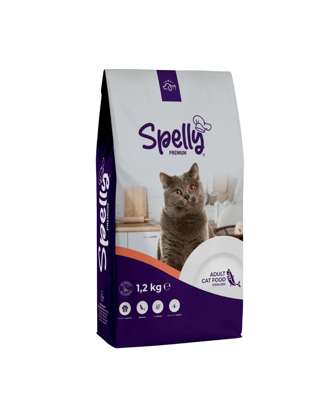SPELLY YETİŞKİN KEDİ MAMASI STERİL SOMONLU 1,2 KG