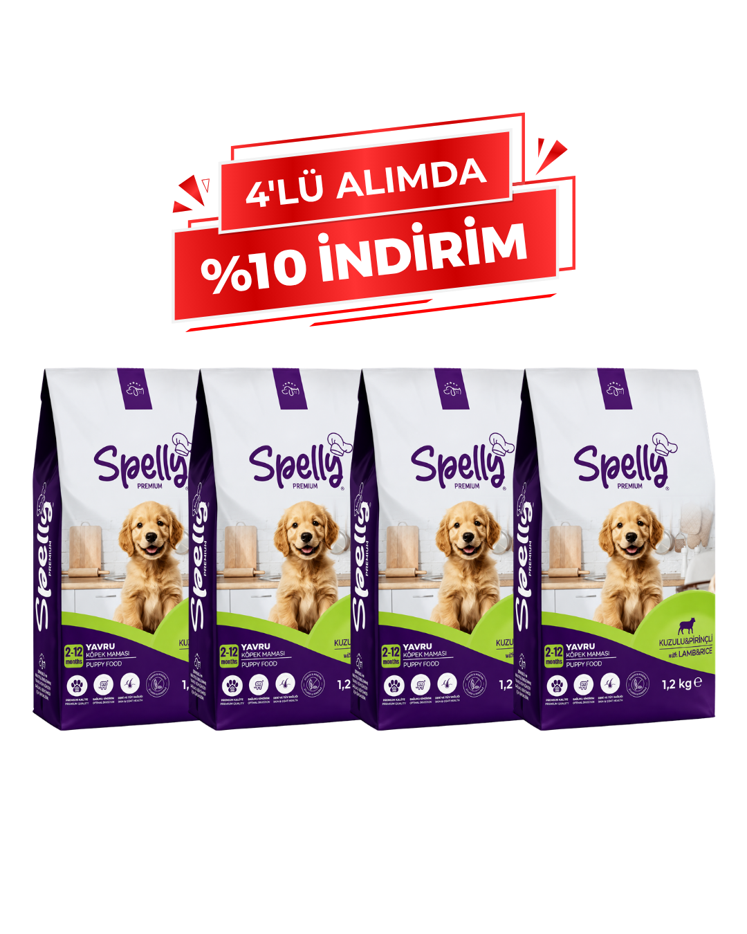 Spelly Yavru Köpek Maması Kuzulu Pirinçli 1,2 kg x 4 Adet - Toplam 4,8 kg