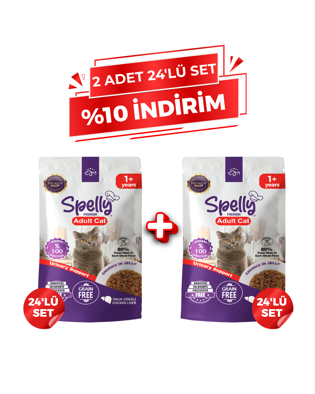 Spelly Yetişkin Kedi Yaş Maması Tavuklu Ciğerli- (2x24'lü Set)