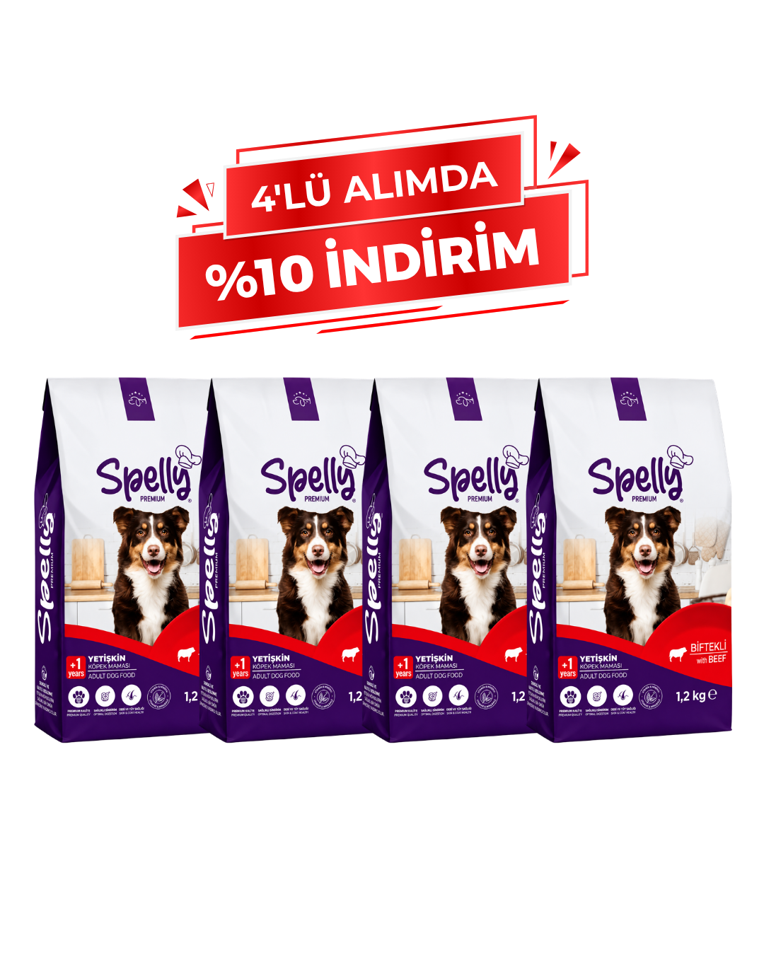 Spelly Yetişkin Köpek Maması Biftekli 1,2 kg x 4 Adet - Toplam 4,8 kg