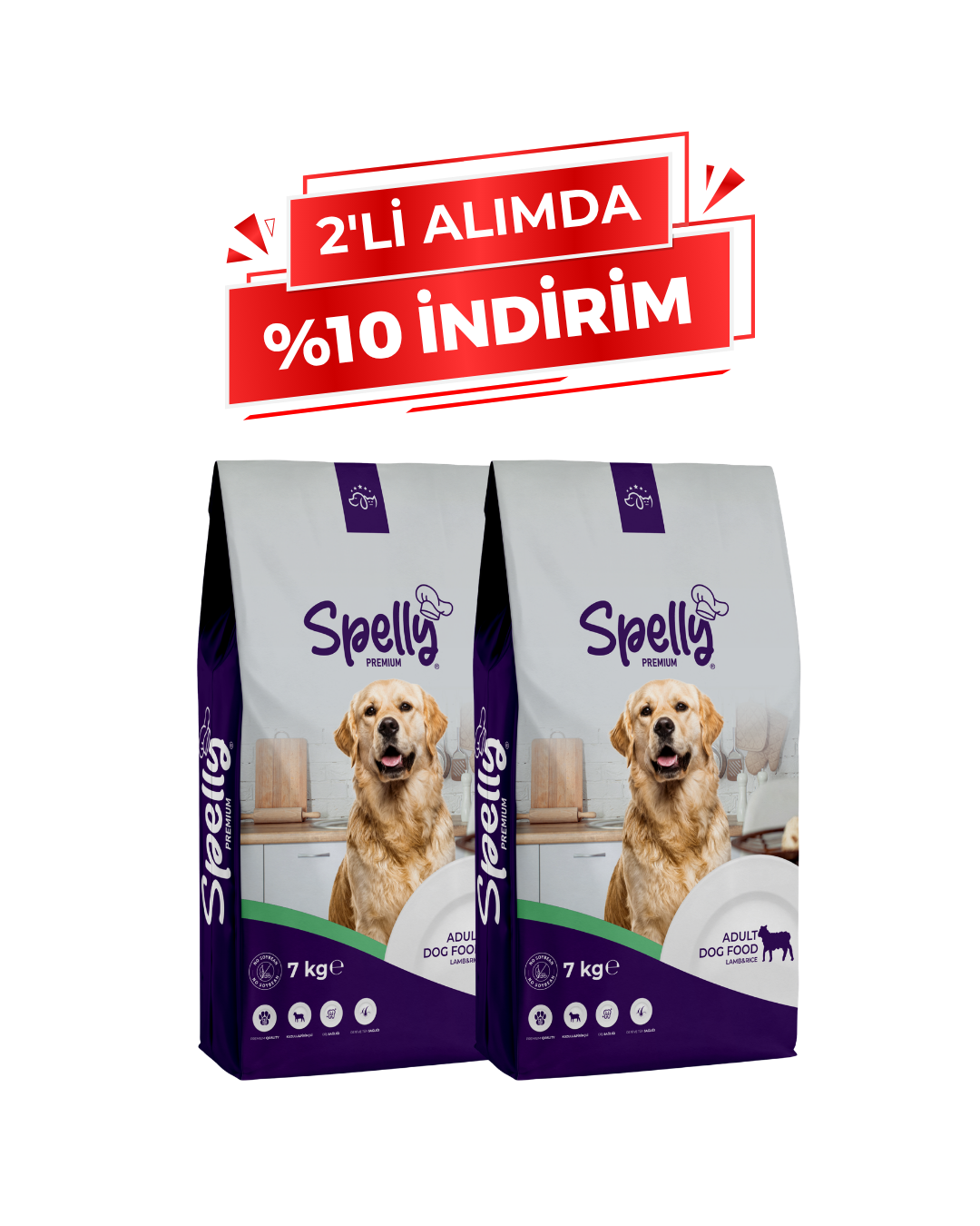 Spelly Yetişkin Köpek Maması Kuzulu 7 kg x 2 Adet - Toplam 14 kg