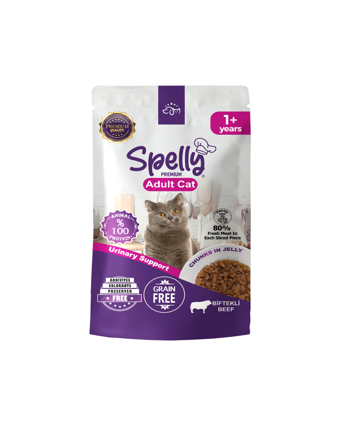 SPELLY YETİŞKİN KEDİ YAŞ MAMASI BİFTEKLİ 85 GR x 24 ADET