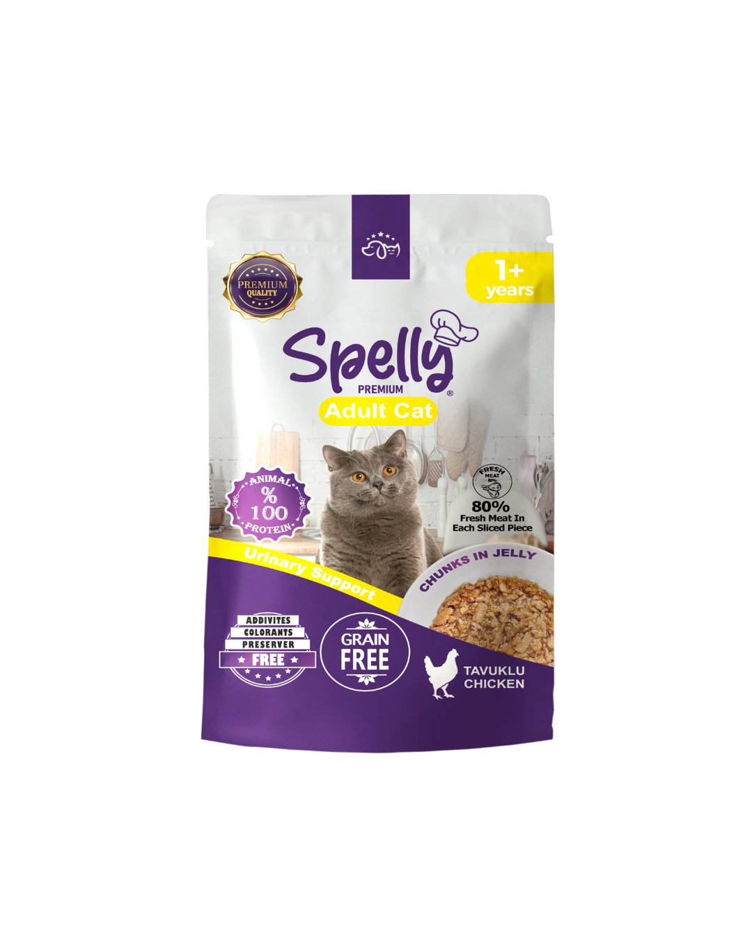 SPELLY YETİŞKİN KEDİ YAŞ MAMASI TAVUKLU 85 GR x 24 ADET