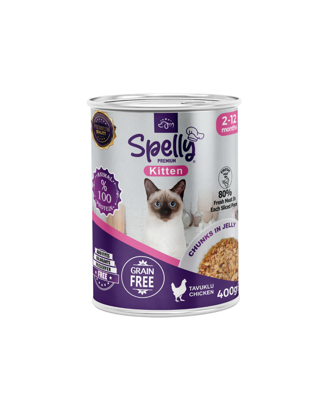 SPELLY YAVRU KEDİ YAŞ MAMASI TAVUKLU 400 GR x 12 ADET