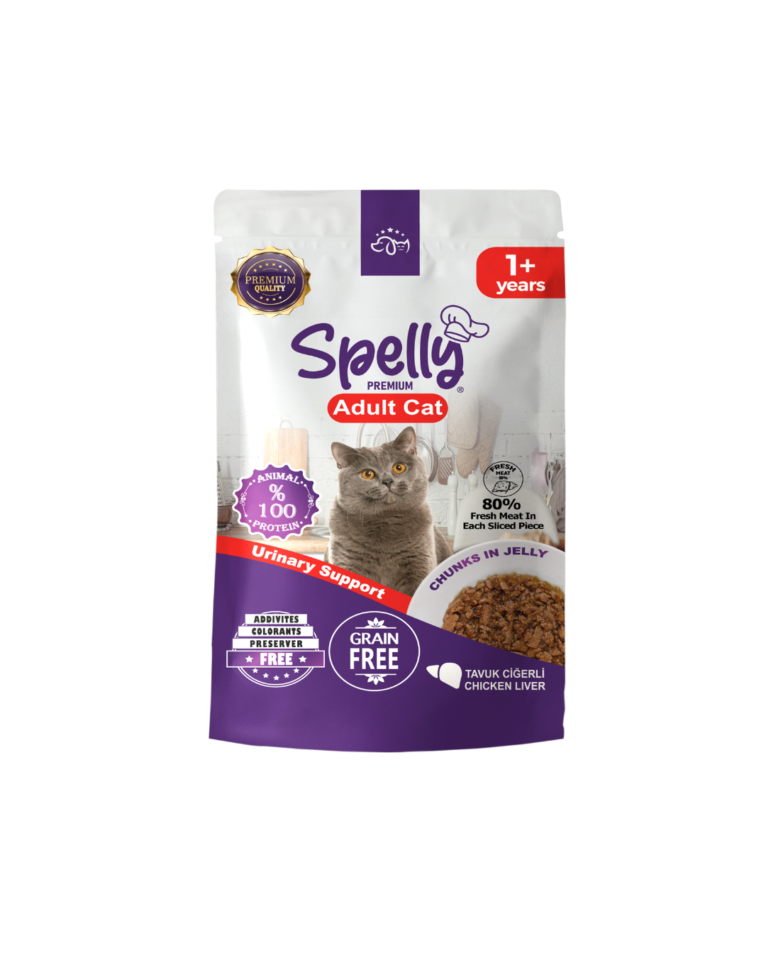 SPELLY YETİŞKİN KEDİ YAŞ MAMASI TAVUKLU CİĞERLİ 85 GR x 24 ADET