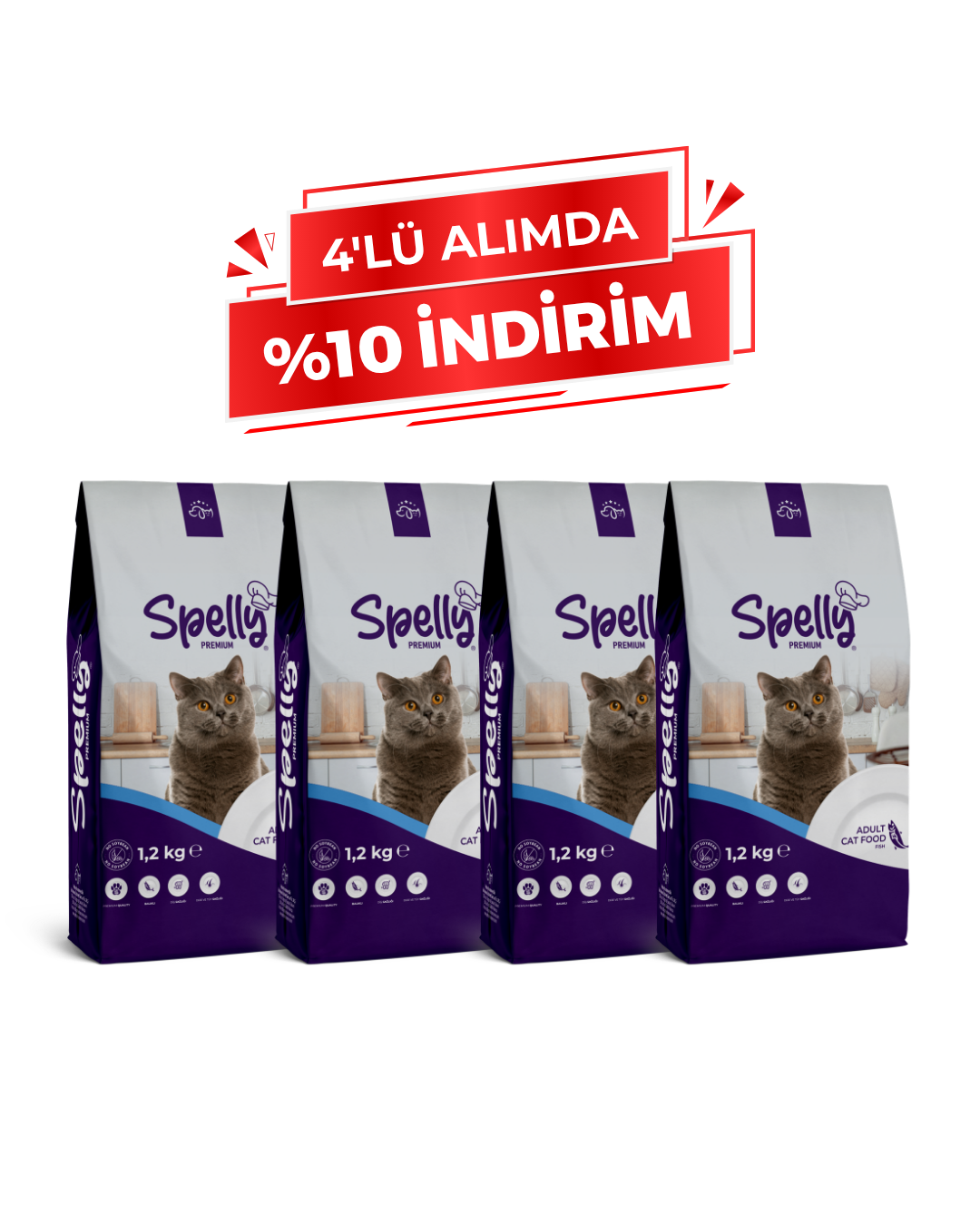 Spelly Yetişkin Kedi Maması Balıklı 1,2 kg x 4 Adet - Toplam 4,8 kg