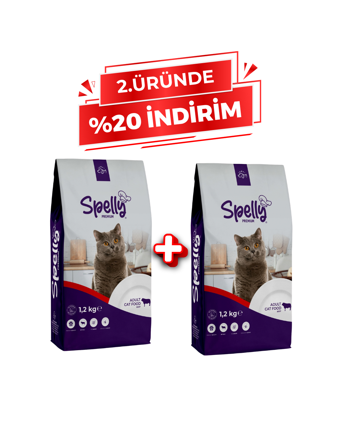 Spelly Yetişkin Kedi Maması Biftekli 1,2 kg x 2 Adet - Toplam 2,4 kg