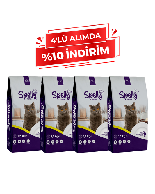 Spelly Yetişkin Kedi Maması Tavuklu 1,2 kg x 4 Adet - Toplam 4,8 kg