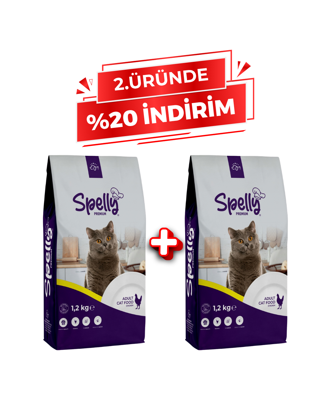 Spelly Yetişkin Kedi Maması Tavuklu 1,2 kg x 2 Adet - Toplam 2,4 kg