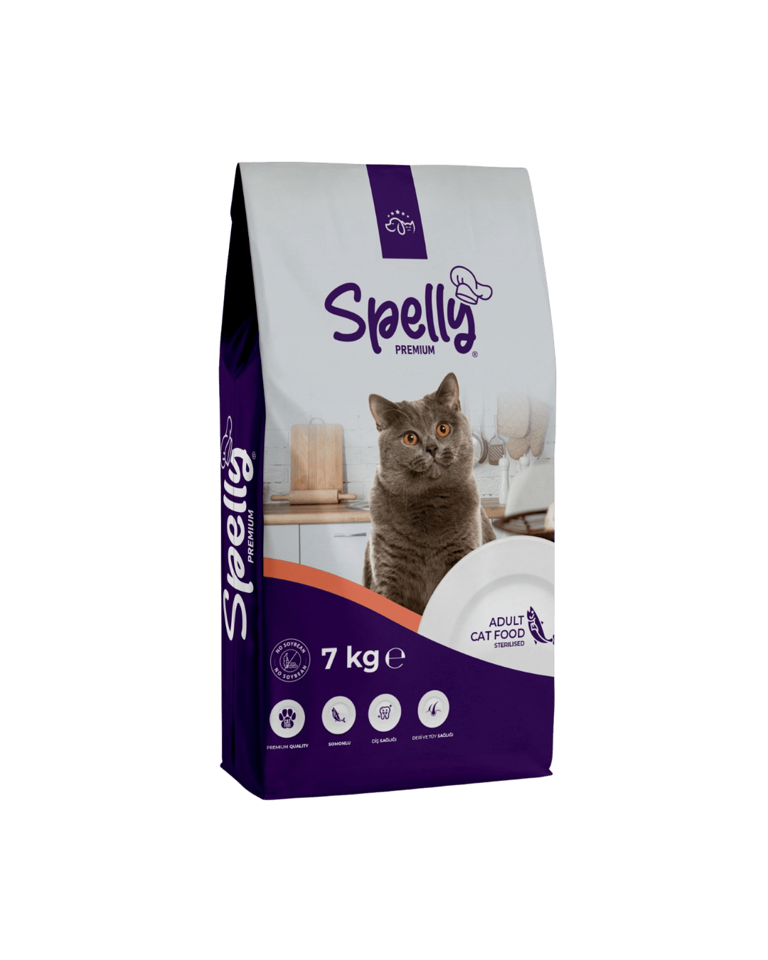 SPELLY YETİŞKİN KEDİ MAMASI STERİL SOMONLU 7 KG