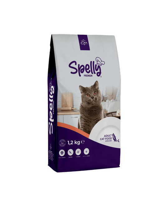 SPELLY YETİŞKİN KEDİ MAMASI STERİL SOMONLU 1,2 KG