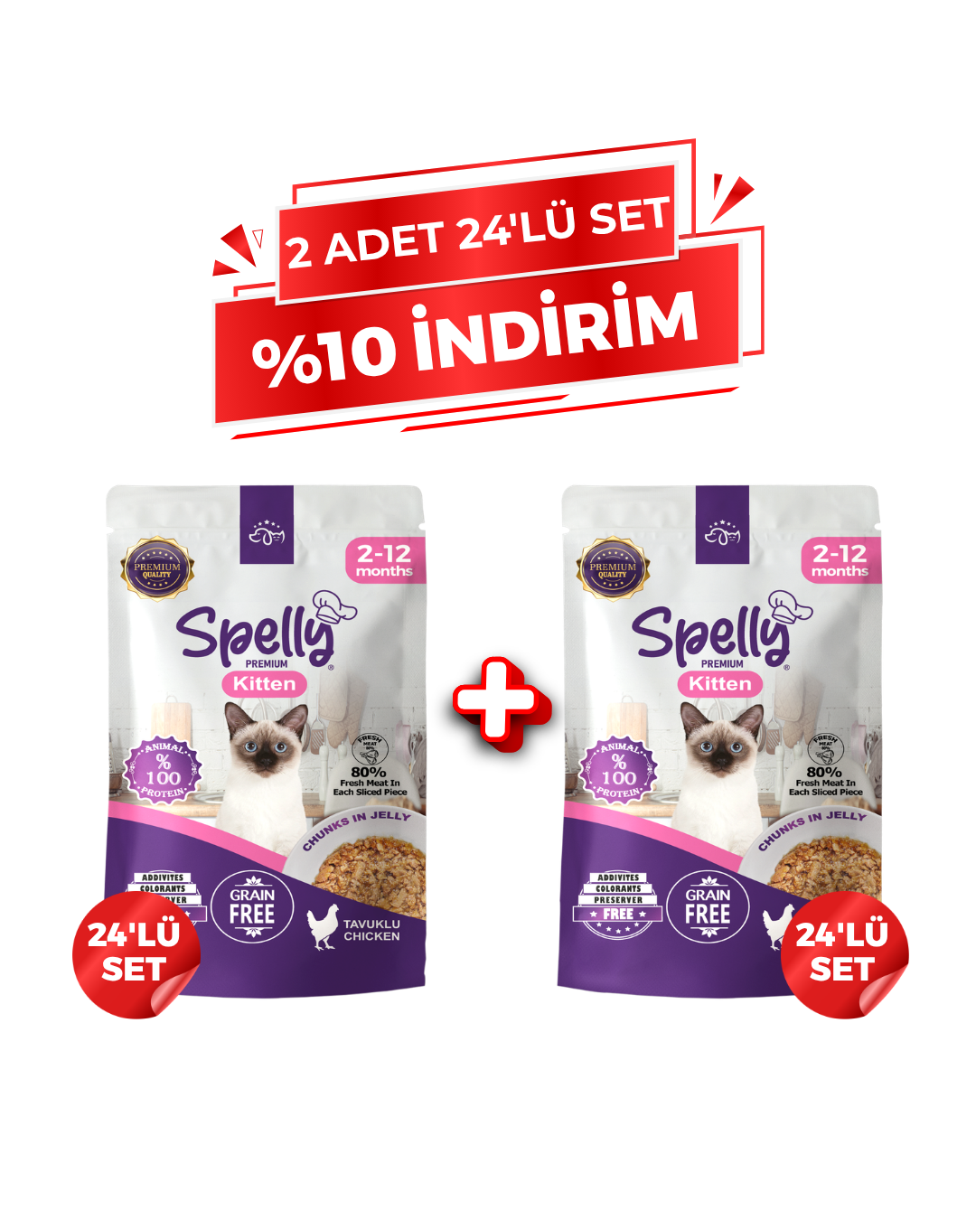 Spelly Yavru Kedi Yaş Maması Tavuklu- (2x24'lü Set)