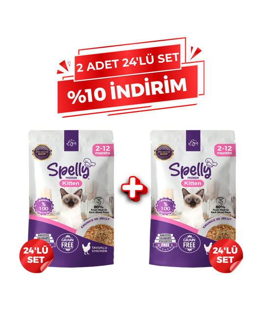 Spelly Yavru Kedi Yaş Maması Tavuklu- (2x24'lü Set)