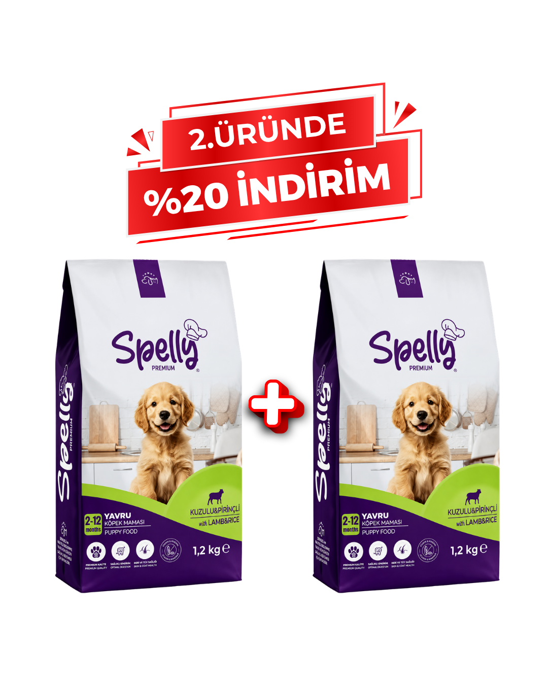 Spelly Yavru Köpek Maması Kuzulu Pirinçli 1,2 kg x 2 Adet - Toplam 2,4 kg