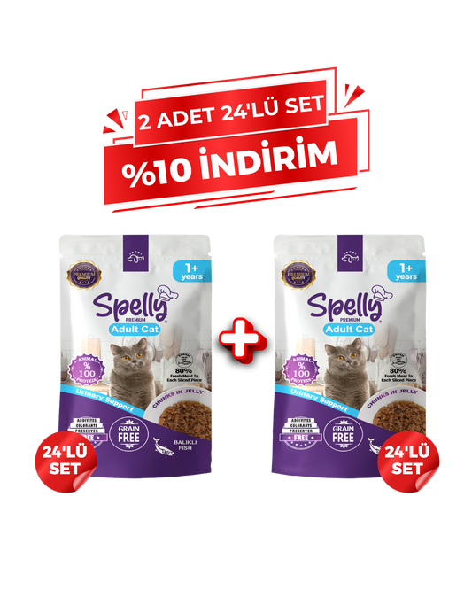 Spelly Yetişkin Kedi Yaş Maması Balıklı- (2x24'lü Set)