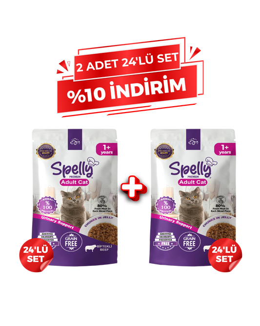Spelly Yetişkin Kedi Yaş Maması Biftekli- (2x24'lü Set)