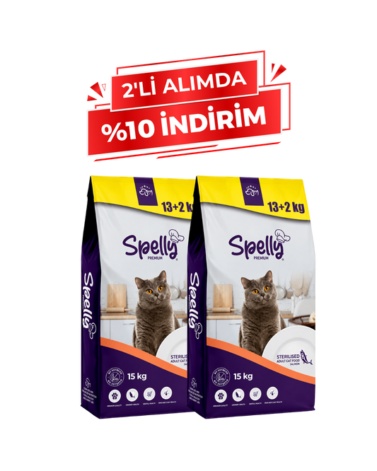 Spelly Yetişkin Kedi Maması Kısır Somonlu 15 kg x 2 Adet - Toplam 30 kg