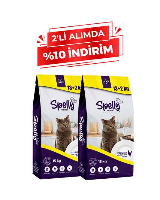 Spelly Yetişkin Kedi Maması Kısır Tavuklu 15 kg x 2 Adet - Toplam 30 kg