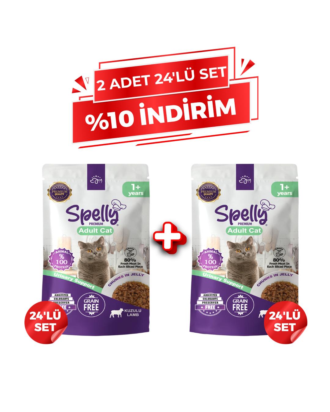 Spelly Yetişkin Kedi Yaş Maması Kuzulu- (2x24'lü Set)