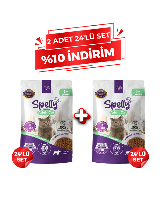 Spelly Yetişkin Kedi Yaş Maması Kuzulu- (2x24'lü Set)
