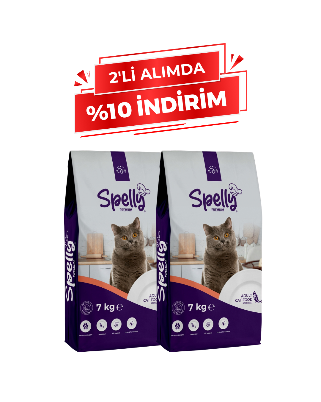 Spelly Yetişkin Kedi Maması Steril 7 kg x 2 Adet - Toplam 14 kg