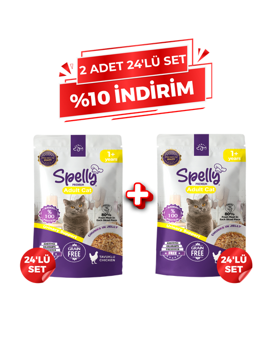 Spelly Yetişkin Kedi Yaş Maması Tavuklu- (2x24'lü Set)