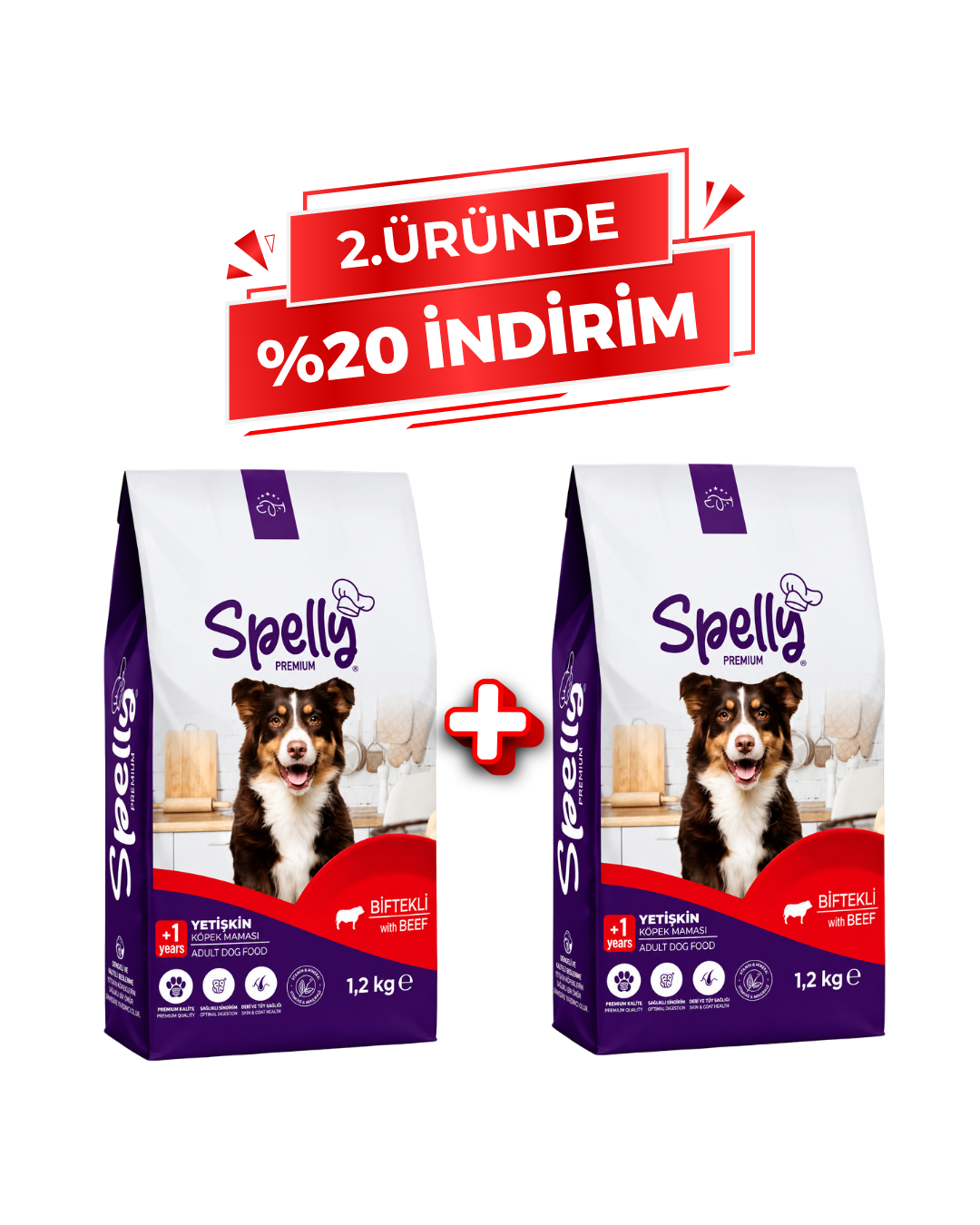 Spelly Yetişkin Köpek Maması Biftekli 1,2 kg x 2 Adet - Toplam 2,4 kg