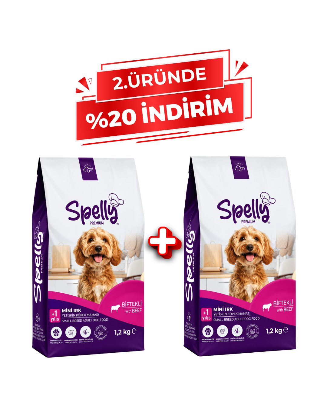 Spelly Yetişkin Köpek Maması Mini Irk Biftekli 1,2 kg x 2 Adet - Toplam 2,4 kg