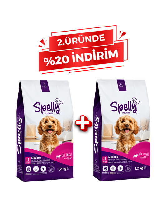 Spelly Yetişkin Köpek Maması Mini Irk Biftekli 1,2 kg x 2 Adet - Toplam 2,4 kg